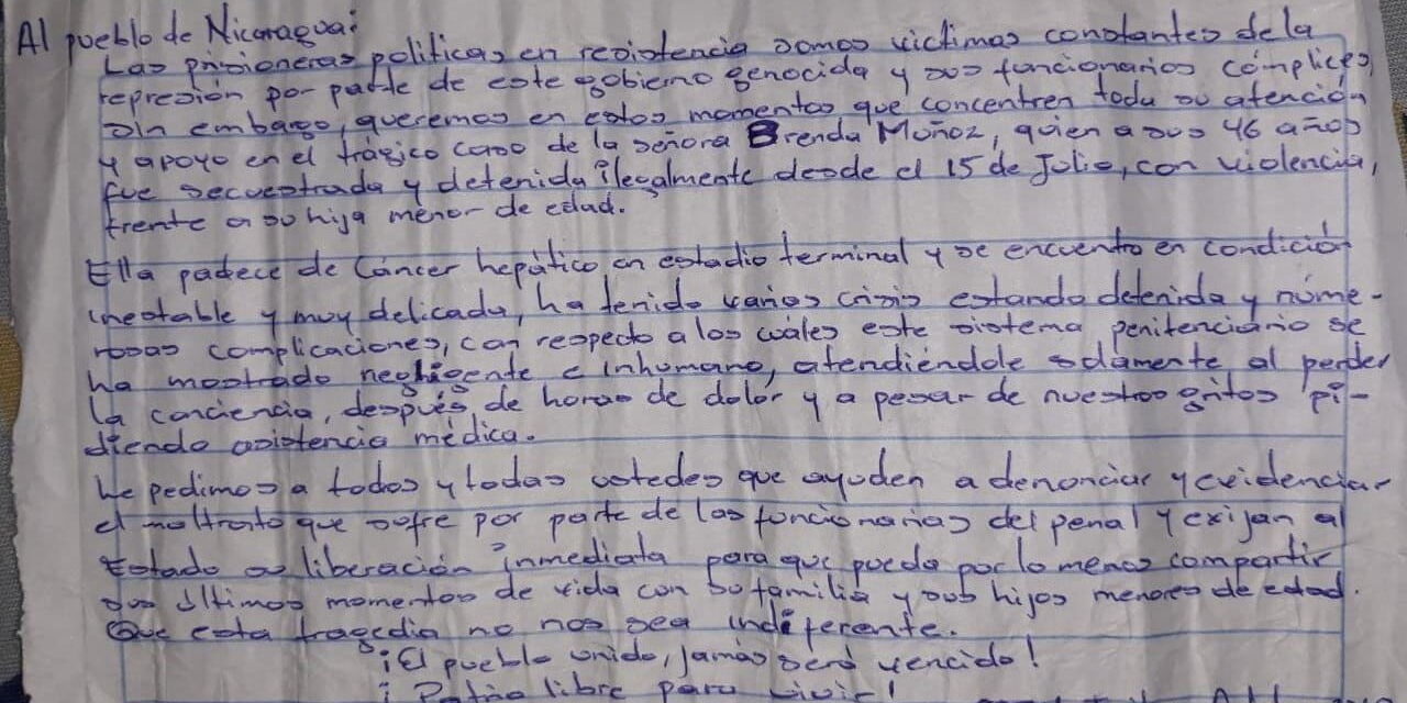 Grito de auxilio por Brenda Muñoz la prisionera política con cáncer hepático en estado terminal