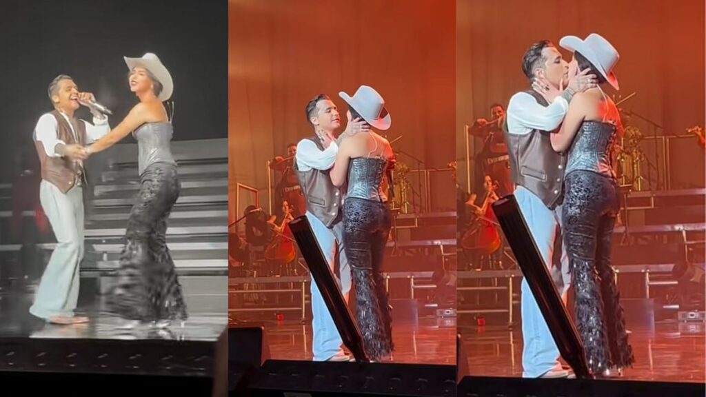 Cristian Nodal y Angela Aguilar confirman su relacion con un beso en el escenario